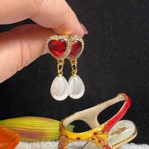 Elegant Red Heart Drop Earrings